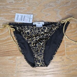 Bebe Beach Vintage Deadstock Foil Print Black Gold Bikini Bottom Medium